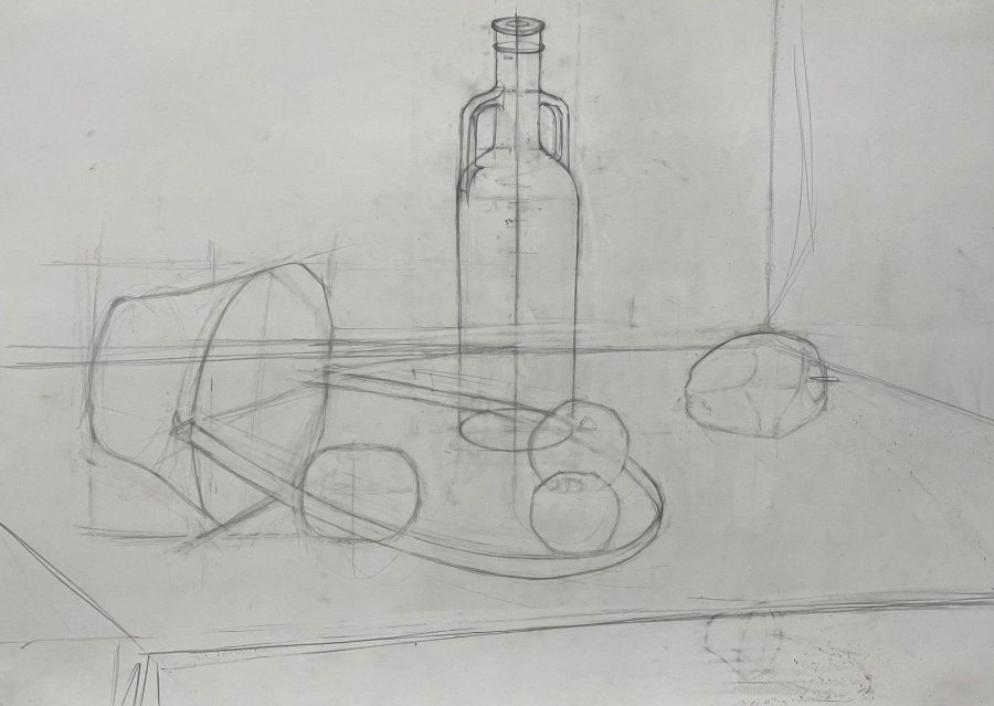 Bottle and apples